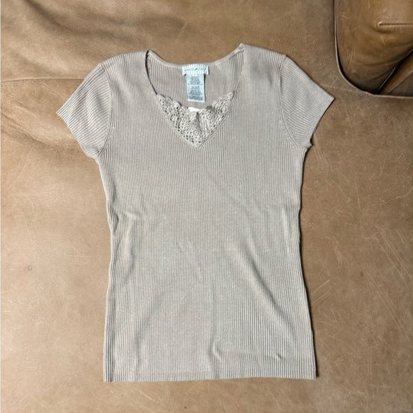 White Stag Tops - White Stag Dead stock Ribbed Thick Tee Women’s Size Medium Light Brown